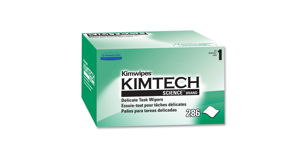 Kimberly-Clark B0013HT2QW– Kimtech Science KimWipes Delicate Task Wipers; 4.4 x 8.4 in. (11.2 x 21.3cm); 1-Ply, (Pack of 1, 286 Count)
