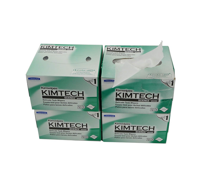 Kimtech Science KimWipes Delicate Task Wipers, 4.4 x 8.4 in. 1-ply, 280 Sheets/Box, 4 packs, KW01x4