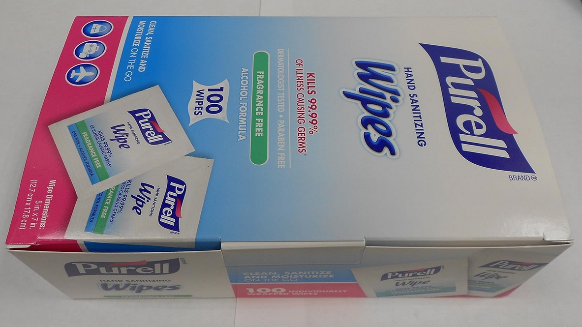 GOJO : PURELL Premoistened Sanitizing Hand Wipes, 5 x 7, 100/Box : Sold as 2 Packs of 100 / Total of 200 Each