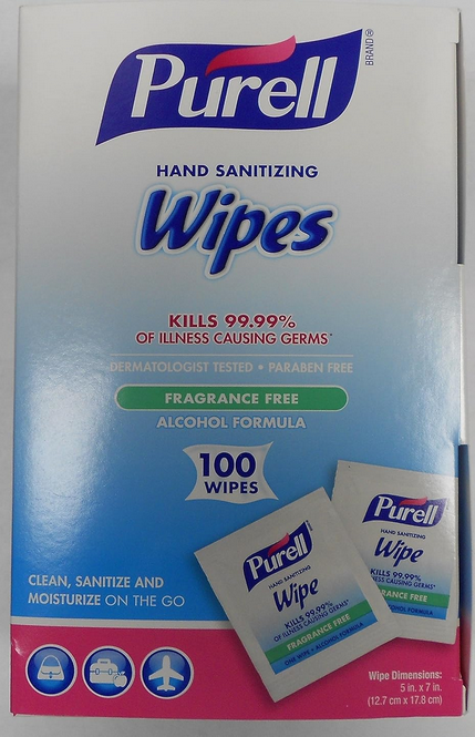 GOJO : PURELL Premoistened Sanitizing Hand Wipes, 5 x 7, 100/Box : Sold as 2 Packs of 100 / Total of 200 Each