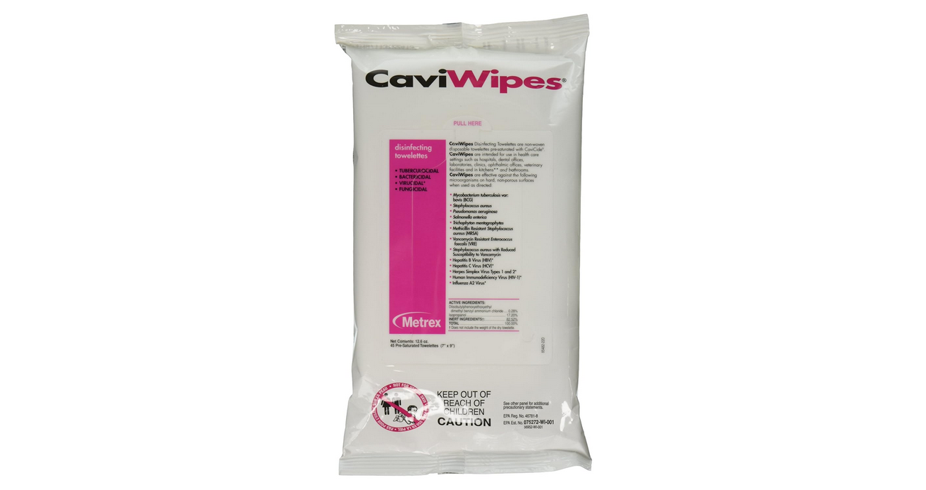 Metrex 13-1224 CaviWipes Disinfecting Towelettes, Flat Pack (Pack of 20)