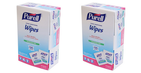 GOJO : PURELL Premoistened Sanitizing Hand Wipes, 5 x 7, 100/Box : Sold as 2 Packs of 100 / Total of 200 Each