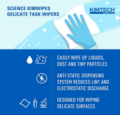 Kimberly-Clark B0013HT2QW– Kimtech Science KimWipes Delicate Task Wipers; 4.4 x 8.4 in. (11.2 x 21.3cm); 1-Ply, (Pack of 1, 286 Count)