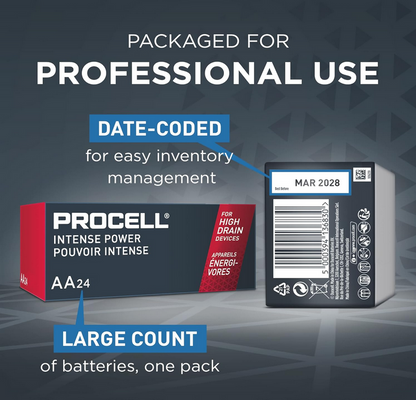 Procell Alkaline Intense Power AA, 1.5V Batteries Pack of 24